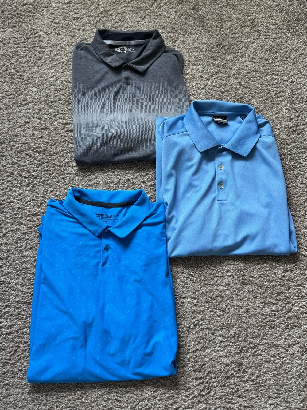 LOT OF 3 - Nike Golf Men's Large Short Sleeve Polo Shirts Dri-Fit Blue gray